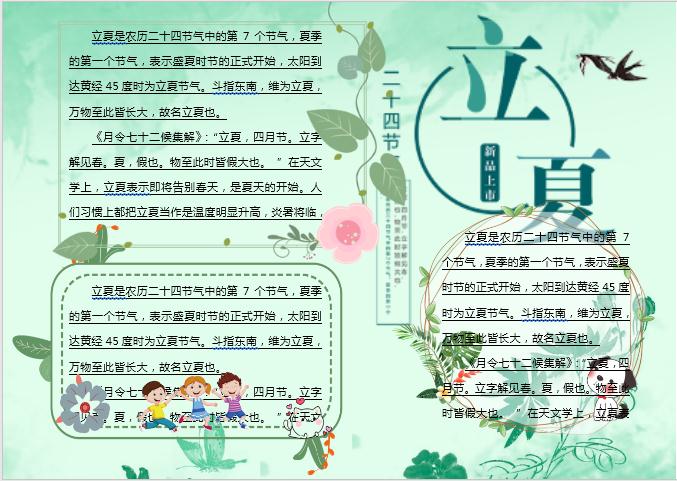 漸變綠立夏主題小報Word模板