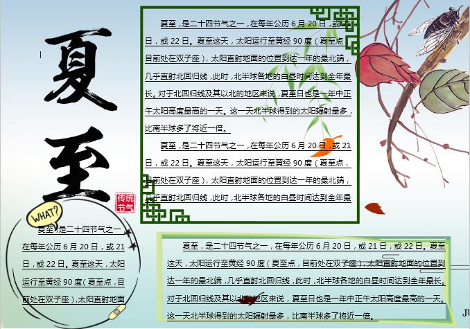 清新簡約大氣夏至主題小報Word模板