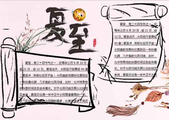淺粉色夏至主題小報Word模板