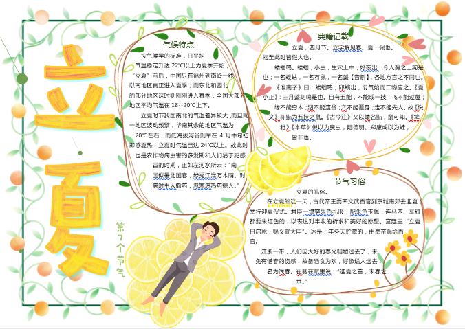 簡(jiǎn)約清新立夏手抄報(bào)Word模板