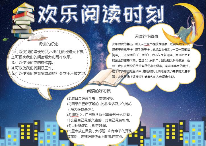 簡約清新歡樂閱讀時刻小報word模板