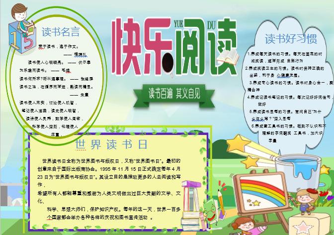 世界讀書日手抄報(bào)Word模板