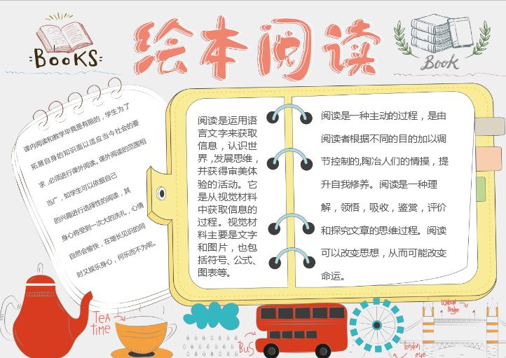 簡約清新繪本閱讀小報word模板