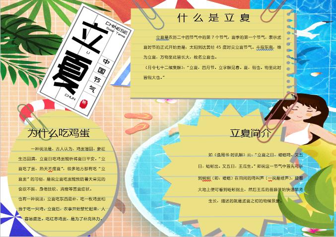 清新簡約立夏手抄報Word模板