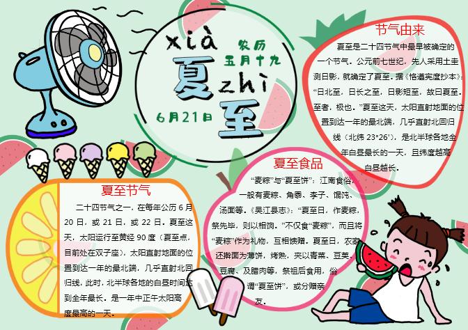 可愛夏至清新手抄報(bào)Word模板