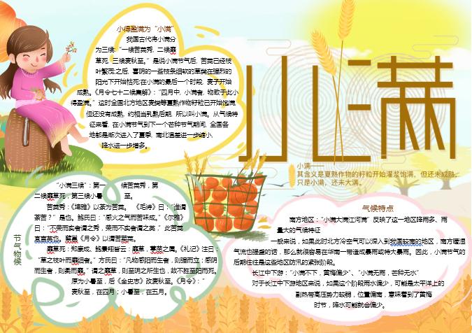 豐收小滿節(jié)氣手抄報Word模板