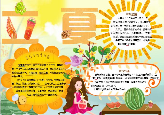 金黃立夏節氣手抄報Word模板