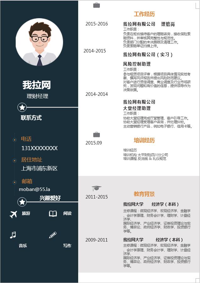 幾何簡約理財經理簡歷word簡歷模板
