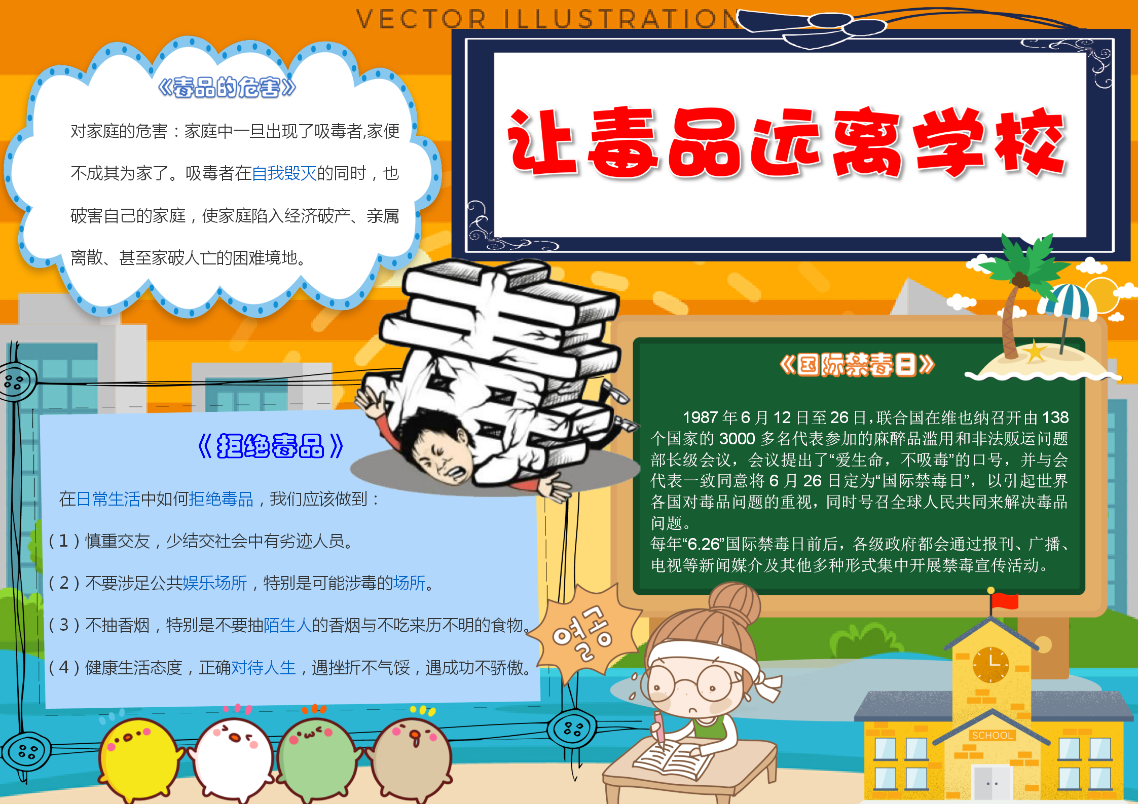 創(chuàng)意卡通校園禁毒小報(bào)