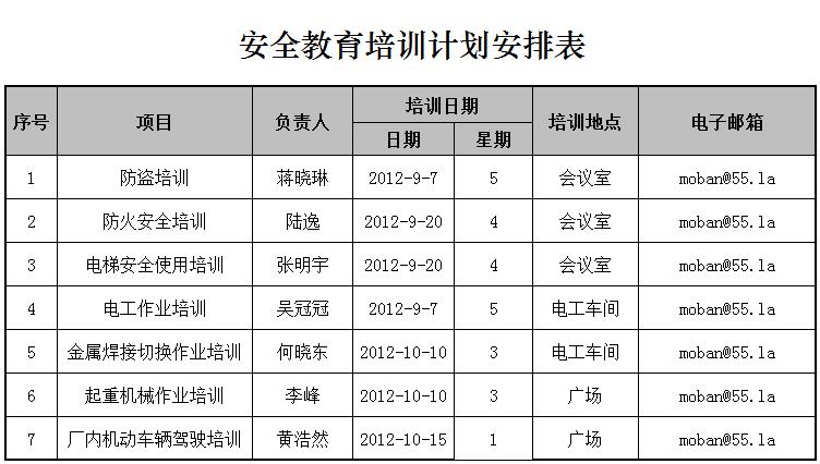 企業(yè)安全教育培訓(xùn)計(jì)劃安排表