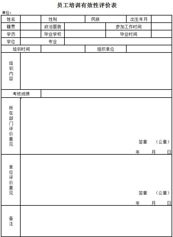 員工培訓評價表