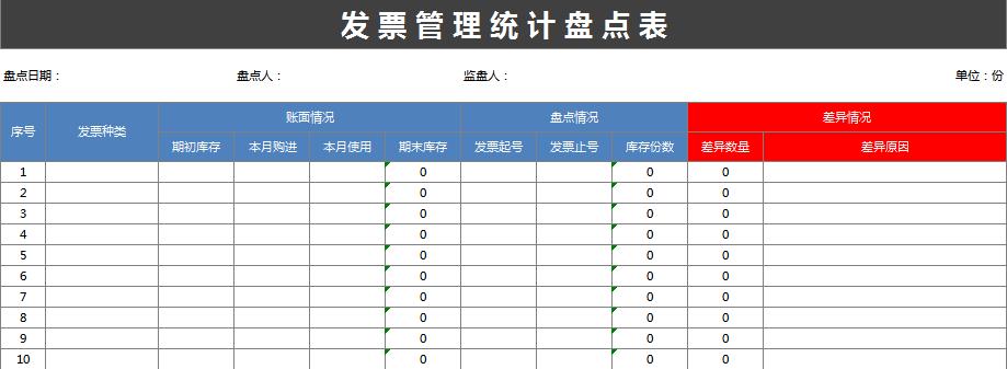 發票管理統計盤點excel表格模板