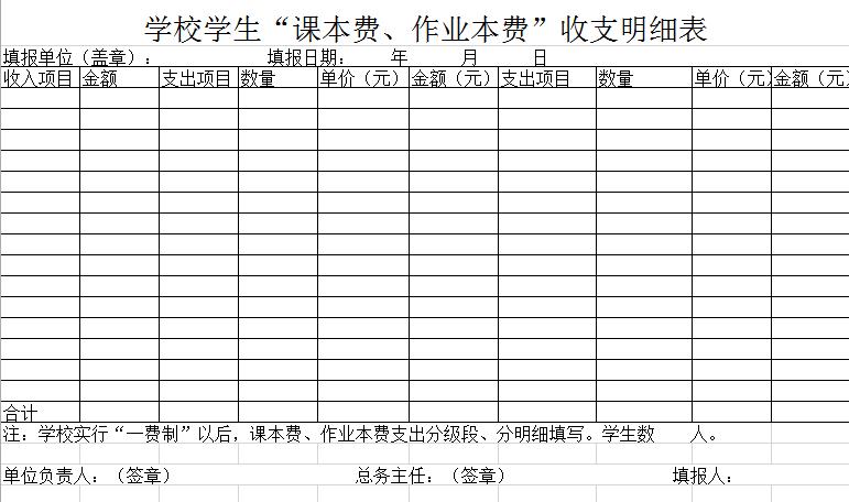學校課本費、作業本費收支明細表