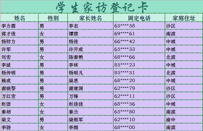 學(xué)生家訪登記卡