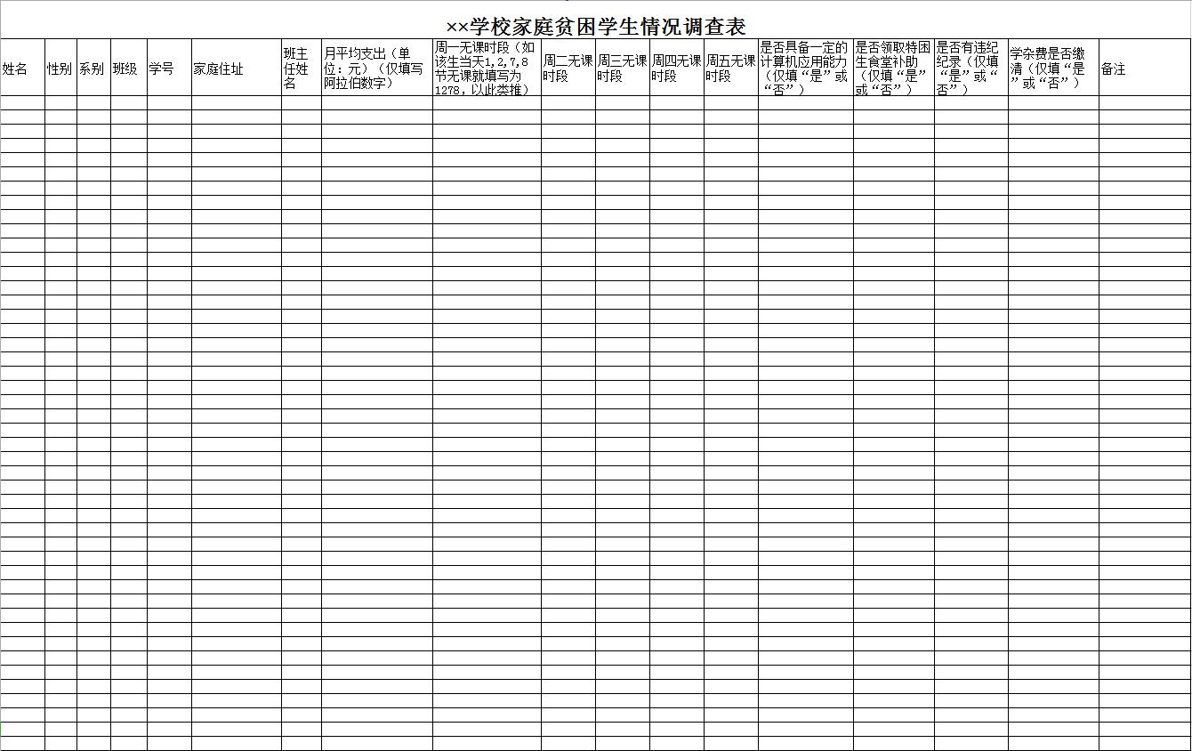 學校家庭貧困學生情況調查表
