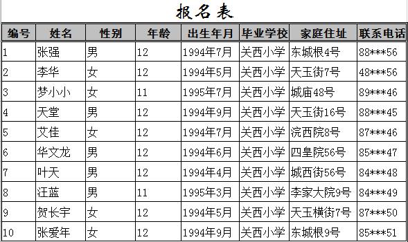 通用學生報名表模板