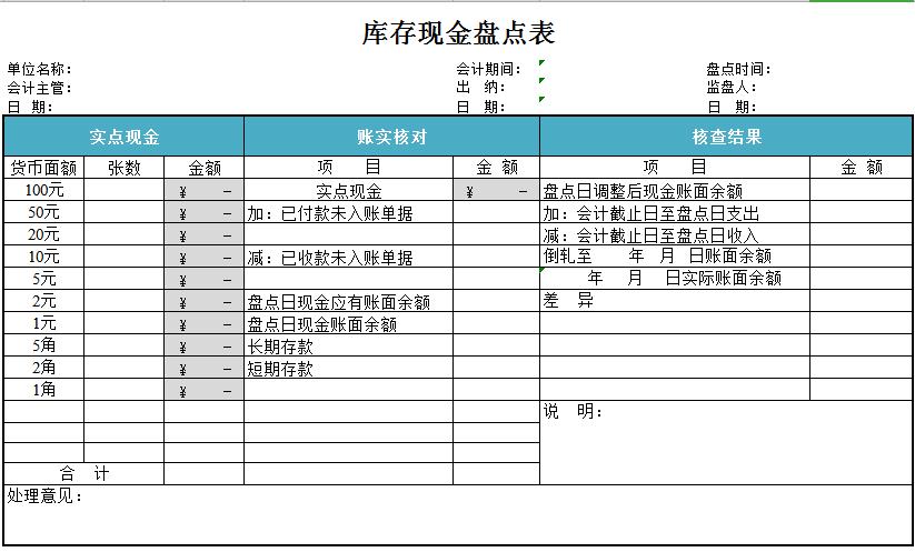 庫存盤點現金流量表模板