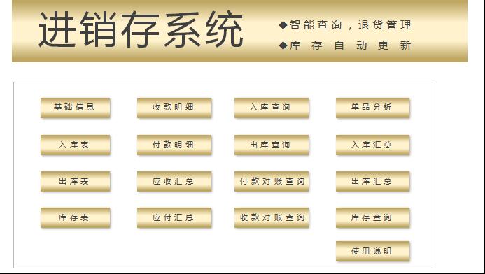 金色系進銷存系統excel模板