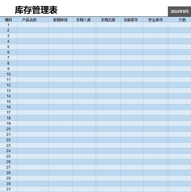 庫存管理表格模板