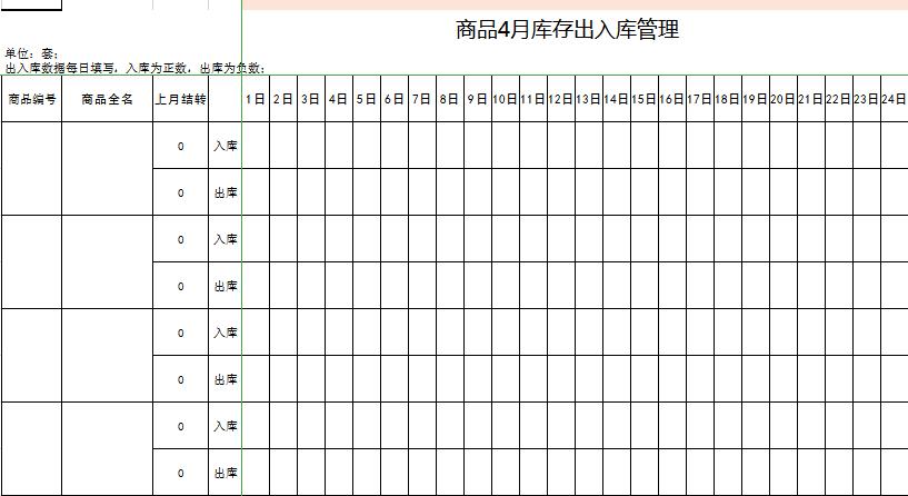 商品庫存出入庫管理表模板