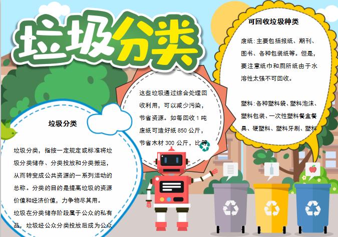 綠色機(jī)器人風(fēng)格垃圾分類小報(bào)word手抄報(bào)
