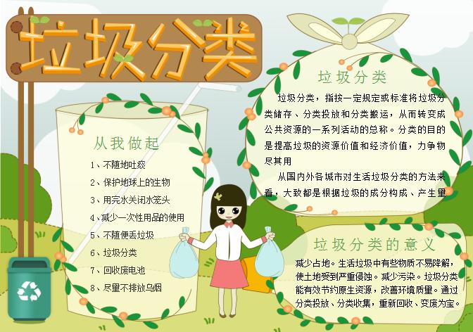 粉綠小清新風格垃圾分類手抄報Word模板