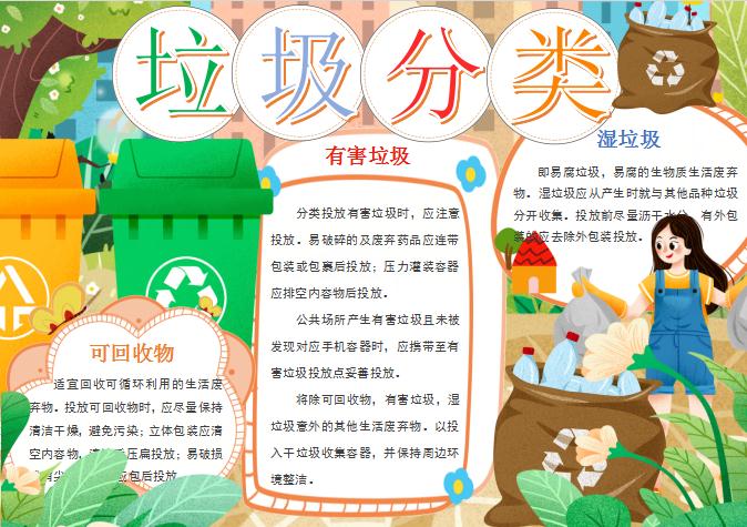唯美清新風垃圾分類手抄報Word模板