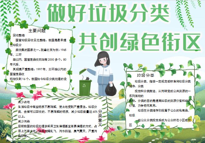 小清新花卉風格垃圾分類知識手抄報Word模板