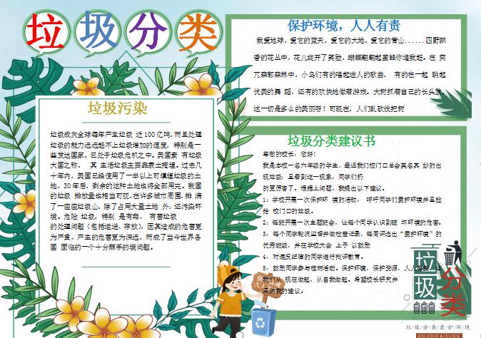 清新簡約校園學(xué)生環(huán)保小報(bào)手抄報(bào)Word模板