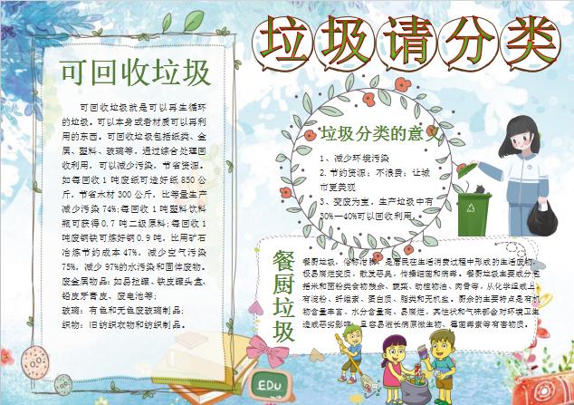 唯美清卡通風(fēng)垃圾分類手抄報(bào)Word模板