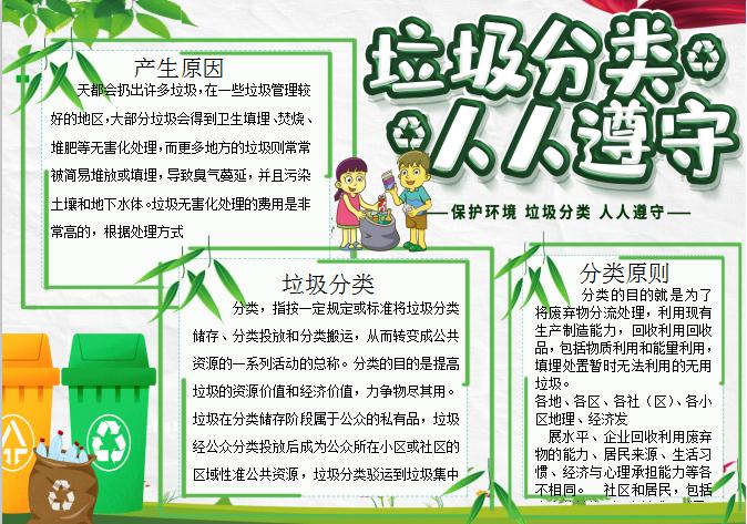 簡潔清新垃圾分類人人遵守手抄報word模板