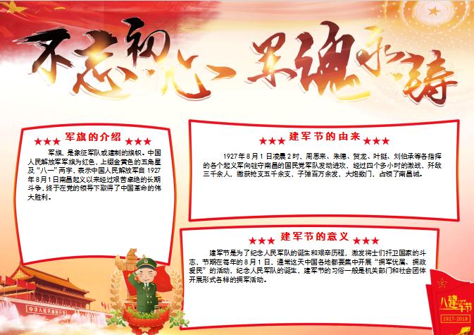 軍魂永鑄八一建軍節黨建風小報手抄報