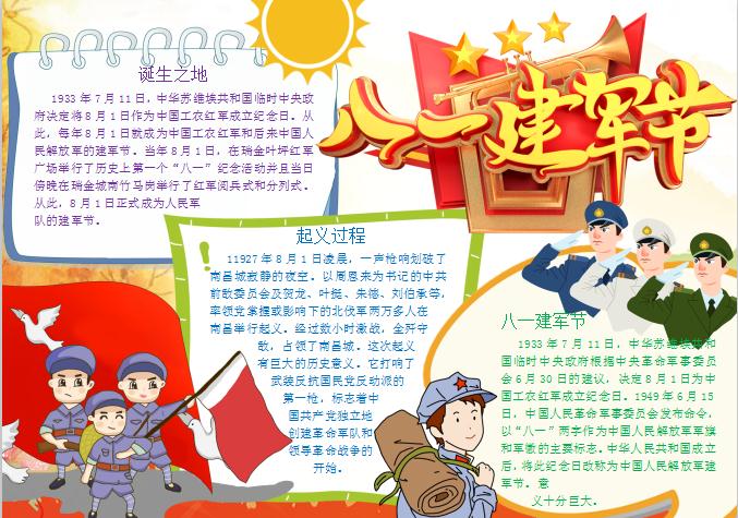 紅軍簡約風八一建軍節簡介手抄小報Word模板