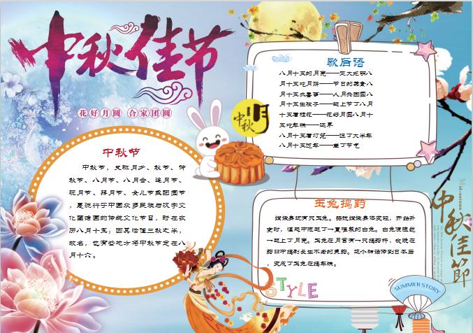 中秋佳節月圓人團圓小報手抄報Word模板