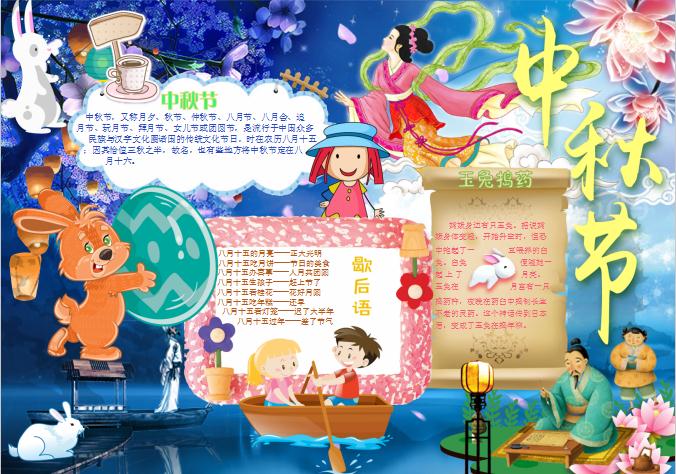 炫藍精美風格中秋節手抄小報Word模板