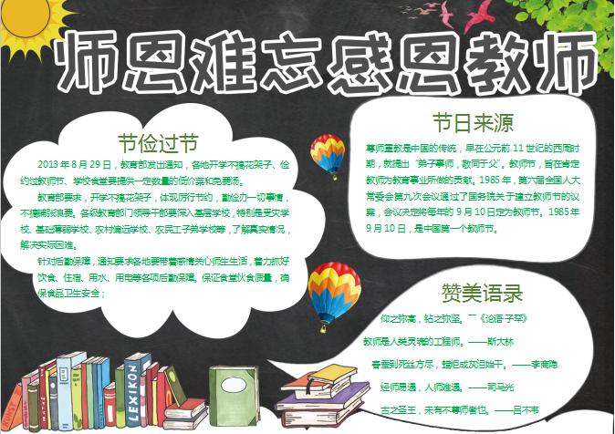 師恩難忘感恩教師節小報word模板