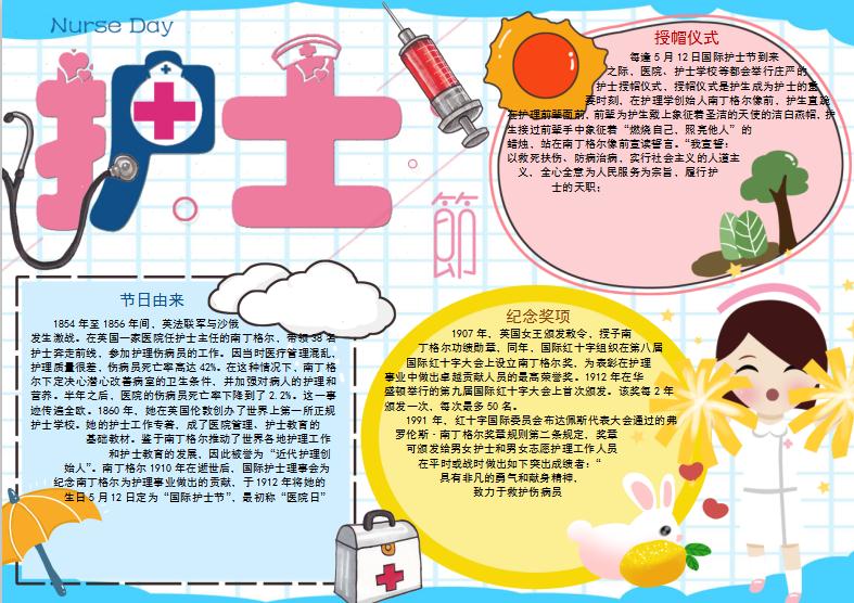 創意卡通風格護士節手抄報Word模板