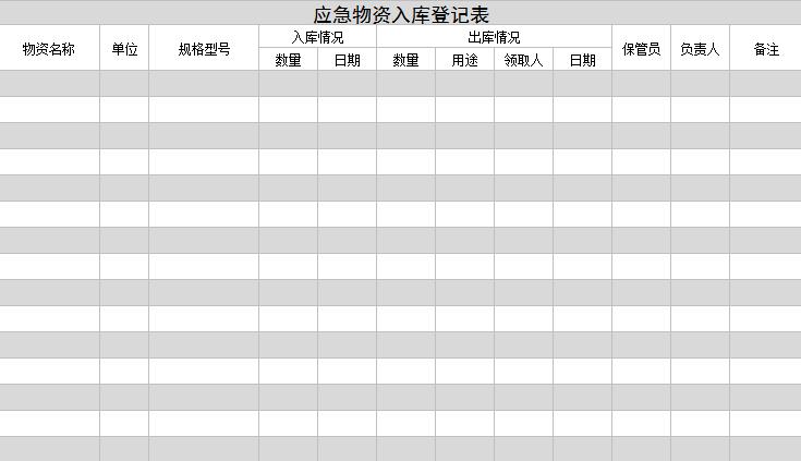 應急物資入庫登記表excel模板