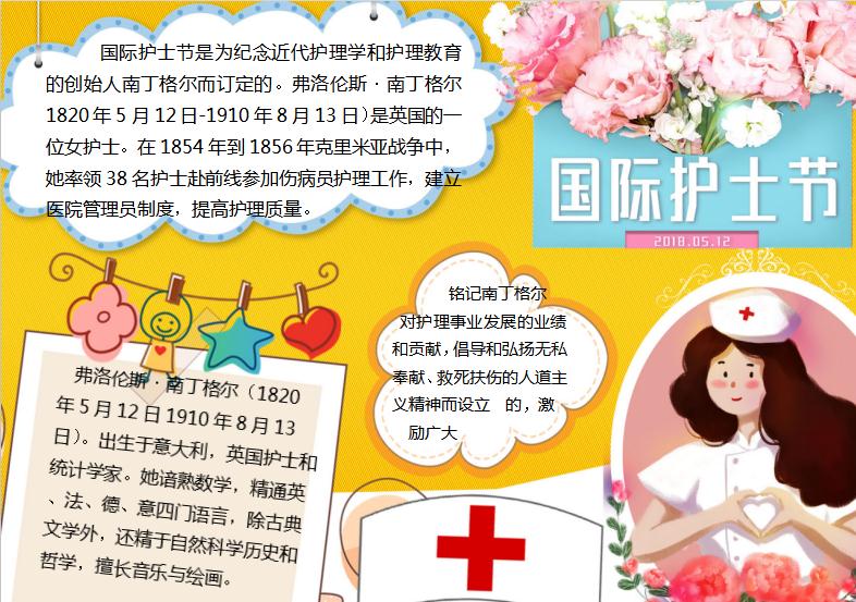 黃色清新國際護士節手抄報Word模板