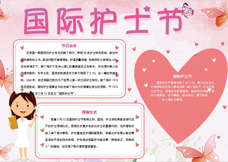 漸變粉色清新護士節(jié)手抄報模板