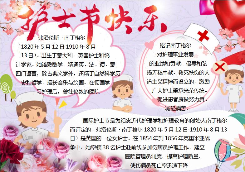 紫色清新花卉護士節手抄報Word模板