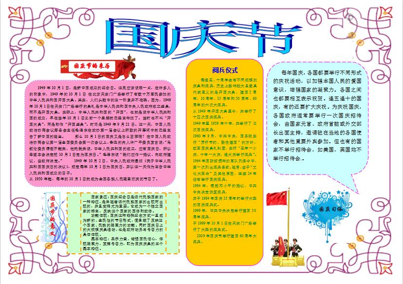 簡約中國風國慶節(jié)word手抄報小報模板