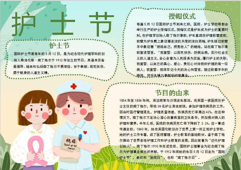 漸變國際護士節手抄報模板