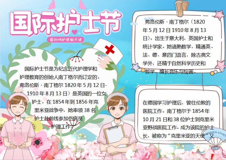 藍色清新國際護士節手抄報Word模板
