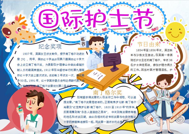 深藍色國際護士節手抄報Word模板