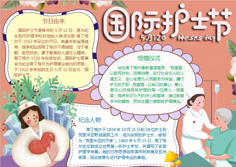 棗紅國際護士節手抄報Word模板