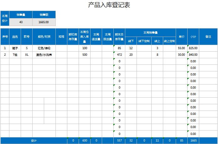 綠色護(hù)眼產(chǎn)品入庫登記表excel模板