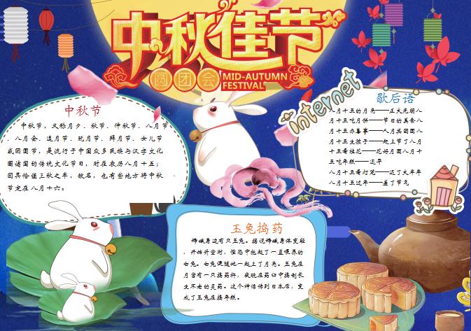 中秋節快樂月兔的故事小報手抄報Word模板