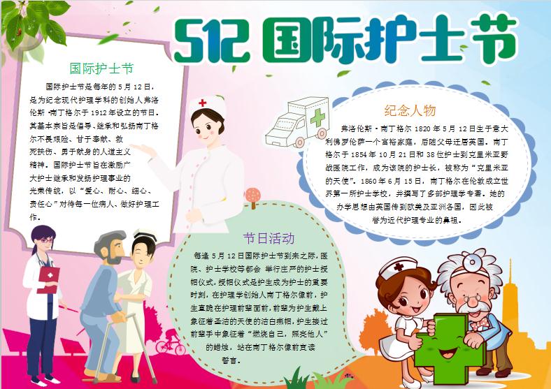 粉藍護士節手抄報Word模板