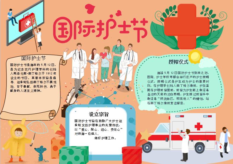 卡通國際護士節手抄報Word模板